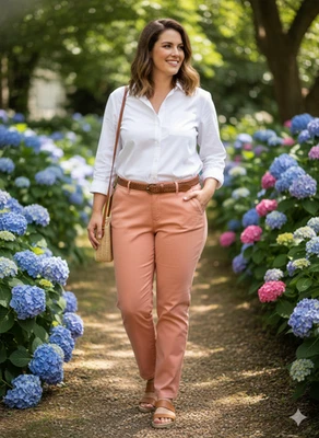 Pantalones al Tobillo Liz Claiborne Tracy Pierna Recta 16 Rosa Amanecer Elastizados Nuevos con Etiquetas Foto 1 de 4