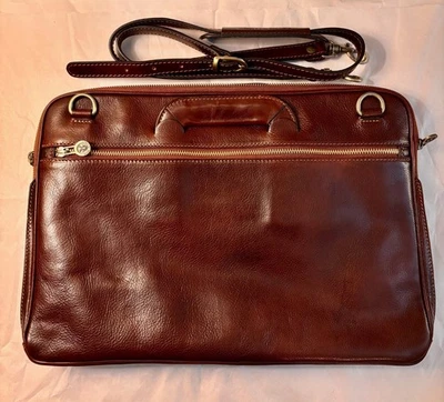 Time Resistance Slim Leather Briefcase, Italian Dark Brown, Used - Image 1 of 4