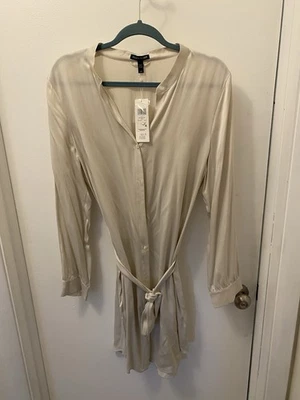 NUEVO CON ETIQUETAS $378 EILEEN FISHER SEDA LAVADA A LA ARENA CHARMEUSE VESTIDO CLÁSICO CINTURÓN AUTOMÁTICO Talla L Foto 1 de 4