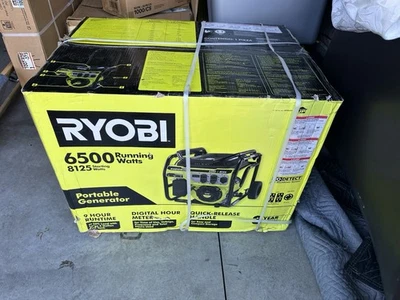 Generador portátil a gasolina RYOBI 6.500 vatios con sensor de apagado de CO Foto 1 de 4