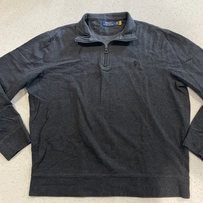 Polo Ralph Lauren 套衫 1/4 拉链毛衣 L 码男式黑色针织黑色小马 — 第 1/4 张图片