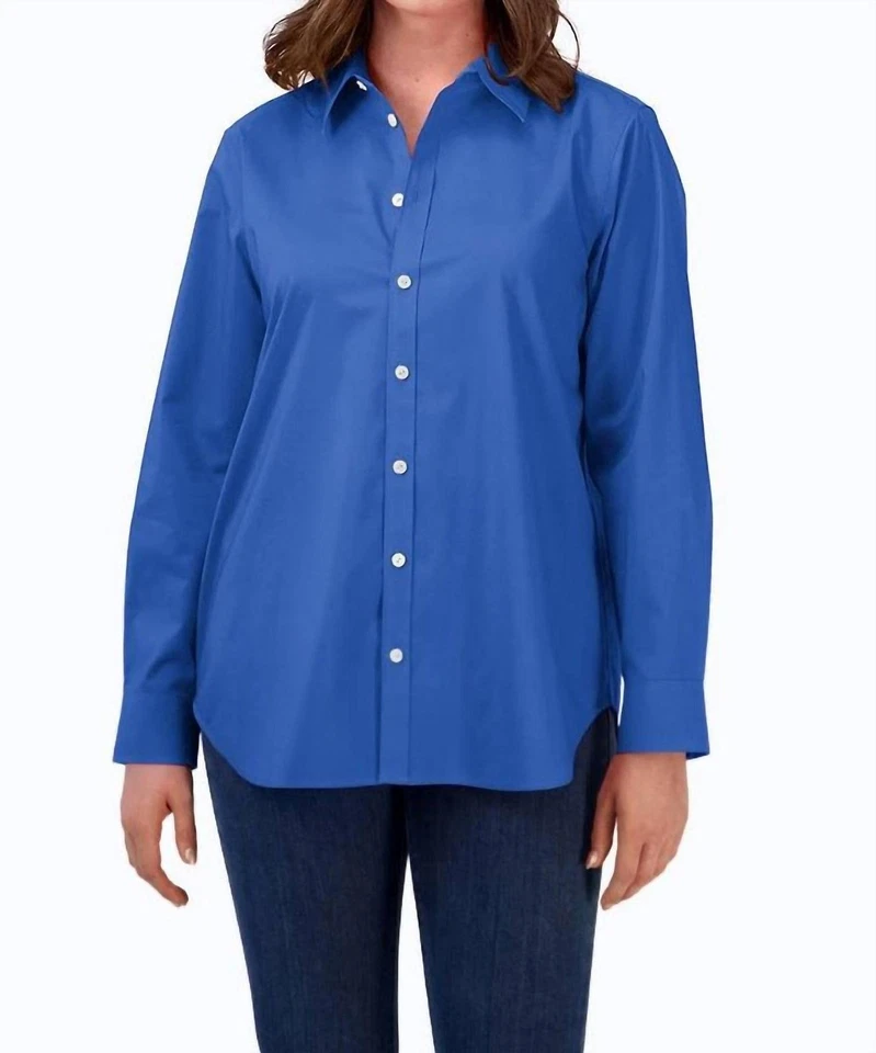 Top túnica Foxcroft Boyfriend elástico sin hierro azul iris Foto 1 de 1