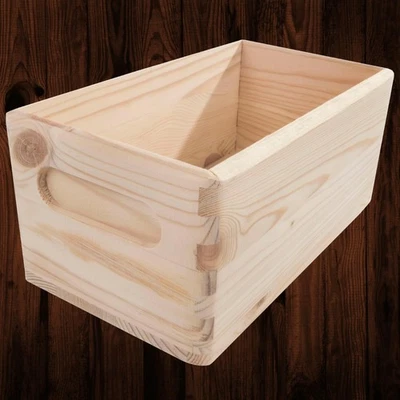 XSmall Unpainted Wooden Open Storage Box with Etched Handles and Rounded Corners - Image 1 of 4
