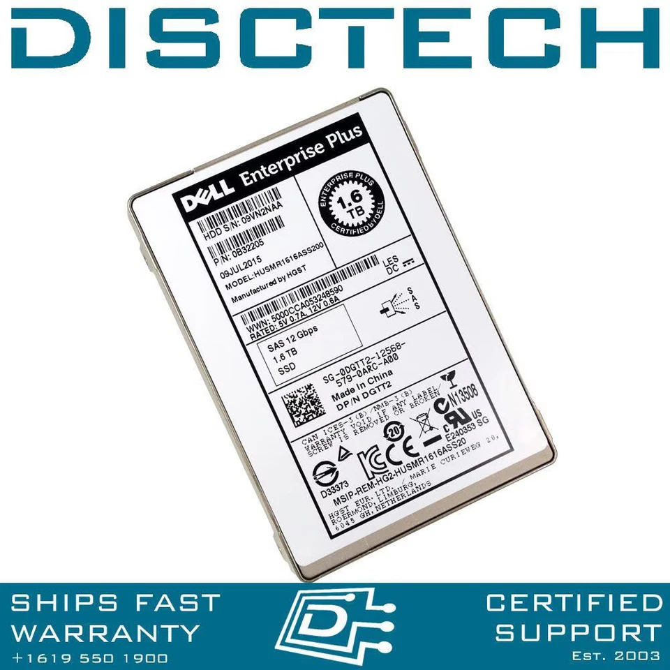 Dell Compellent DGTT2 HGST Hitachi 0B32205 HUSMR1616ASS200 1.6TB 12Gbps SAS SSD - Image 1 of 2