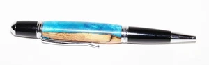 Handgefertigter Manhattan Drehstift - Chrom Metall - Heuschreckenholz und blaues Harz - Bild 1 von 4