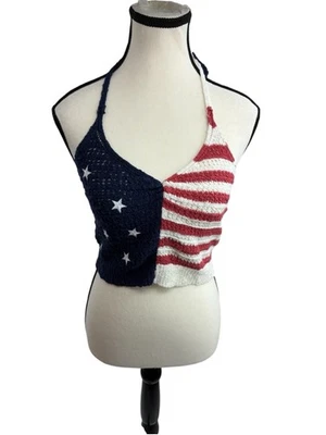 Top corto American Eagle para mujer S bandera de EE. UU. tejido halter patriótico 4 de julio Foto 1 de 4