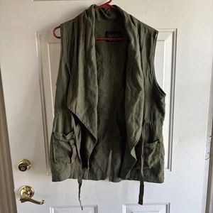 Anthropologie Sanctuary Utility Vest Military Green 55% Linen Granola Girl - Picture 1 of 9