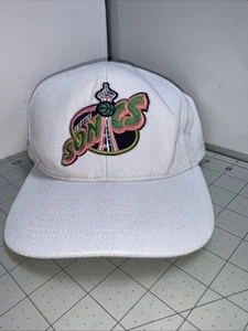 Seattle Supersonics Mitchell & Ness Gorra Snapback Sombrero Logotipo 3D Logo Lateral Blanco Nuevo con Etiquetas - Imagen 1 de 7