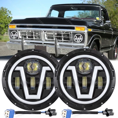 2X 7" LED Headlights DRL Halo Turn Light for 53-77 Ford F-100 F-250 F-350 Pickup - Image 1 of 4