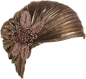 Women's 20S Gatsby Turban Hat Noble Ruffle Glitter one size, A-02 gold  - Picture 1 of 6