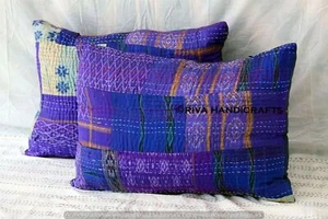 Indien Vintage Patchwork Patola Silk Kantha Decorative Purple Sofa Pillow Case - Picture 1 of 6