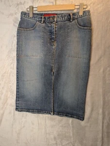 fcuk jeans denim skirt Size 12-knee length with stretch & pockets - blue wash - Picture 1 of 10