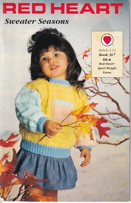 Sweater Seasons Child Toddler Knitting Patterns Book Booklet 1992 Red Heart Vtg - Image 1 of 4
