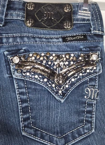 Miss Me Women’s Size 24 Jeans Boot Blue Denim Embellished Flap Pocket (24x32) - Picture 1 of 16
