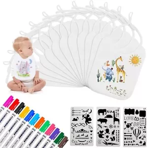 12 Stück Baby Lätzchen Zum Bemalen Lätzchen Baumwolle Doppelseitig Stiften Malen - Bild 1 von 7