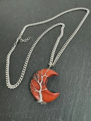 Roter Jaspis Anhänger & Kette 60+5 cm "Mondbaum" - Bild 1 von 4
