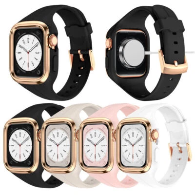 Moldura de aço inoxidável estojo mod pulseira de silicone líquido Fr Apple Watch 8 7 6 40/41mm - Imagem 1 de 4