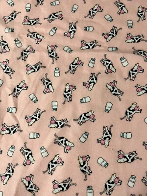 Juvenile Flannel Fabric Cows And Milk, Marcus Brothers Some Fade Spots 1yd+29” - Image 1 of 4