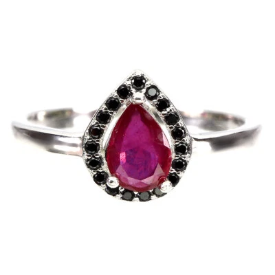 925 Sterlingsilber Ring Birne Rubin 7x5mm Schwarz Spinell Edelstein Schmuck Eu 7 - Bild 1 von 4