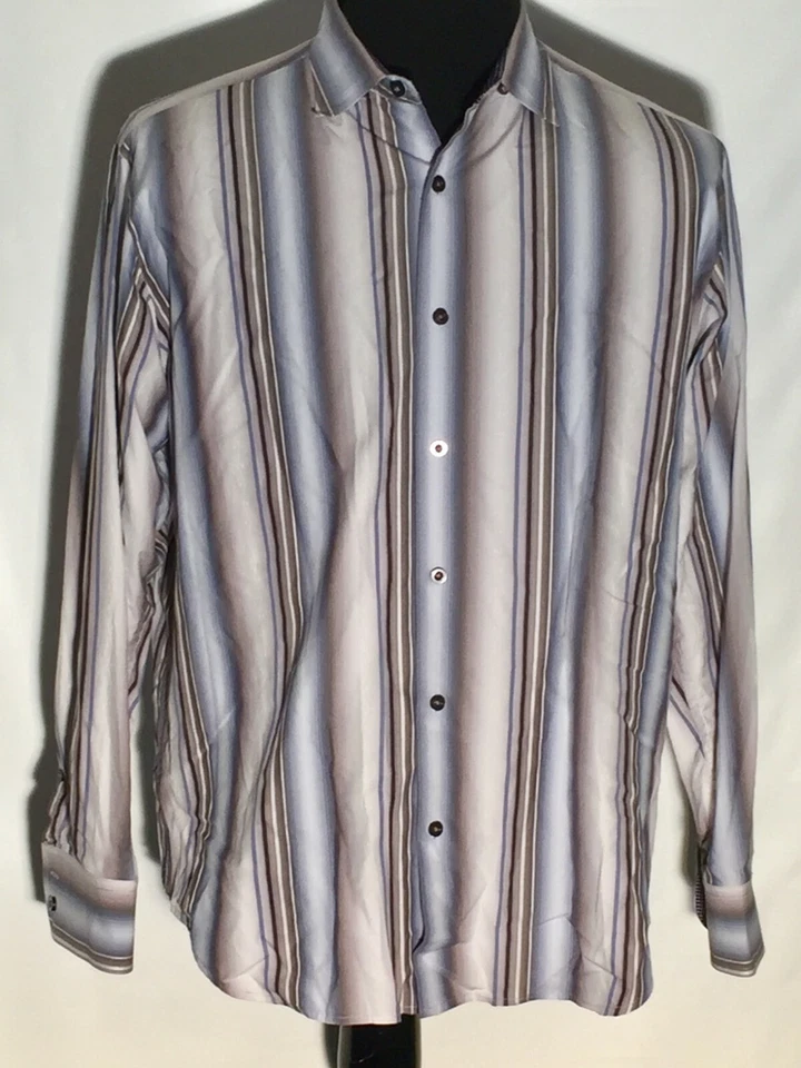 Camisa Tommy Bahama Azul Plata Blanco Mezcla Seda Grande Manga Larga Botón Delantero Foto 1 de 4