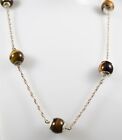 Very Pretty Tigers Eye Mounted In Sterling Silver Necklace