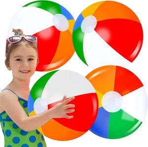 Beach Balls 4 Pack 17" Rainbow Color Pool Toys Inflatable Pool Balls for Summer - Picture 1 of 12