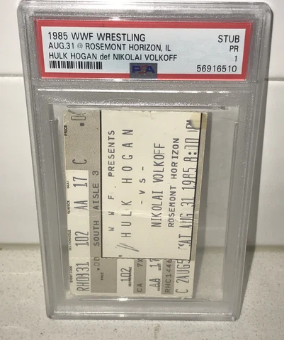 8/31/85 WWF Wrestling Hulk Hogan def Nikolai Volkoff Rosemont IL Ticket Stub PSA Cover