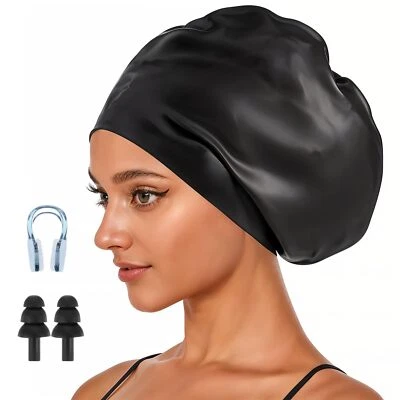Extra Large Swim Cap W/ Ear Plugs For Long Hair Braids Dreads Women Men Swimming - Image 1 of 4