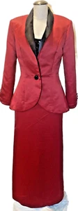 Elegant 1980's Bob Mackie Red Satin Black Sequined Evening Dress and Jacket Sz 6 - Picture 1 of 21