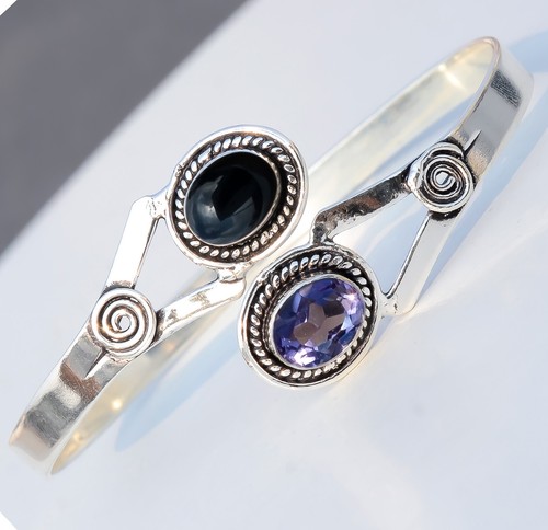 VALENTINO Bracciale scintillante in argento sterling 925 con taglio ametista e pietra preziosa onice nera