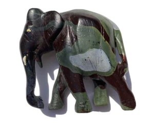 Vtg Rose Wood Hand Carved Camo Ugly Elephant Multi Color Trunk Down Tusks - Picture 1 of 9