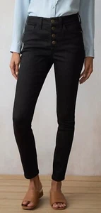 LC Lauren Conrad High Rise 4-Button Front Black Stretch Denim Skinny Jeans 8, 10 - Picture 1 of 7