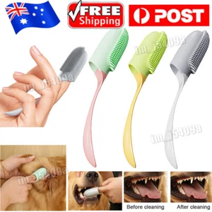 2024 Dog Cat Pet Finger Toothbrush w/Handle Teeth Silicone Brush Care Cleaning - Picture 1 of 18