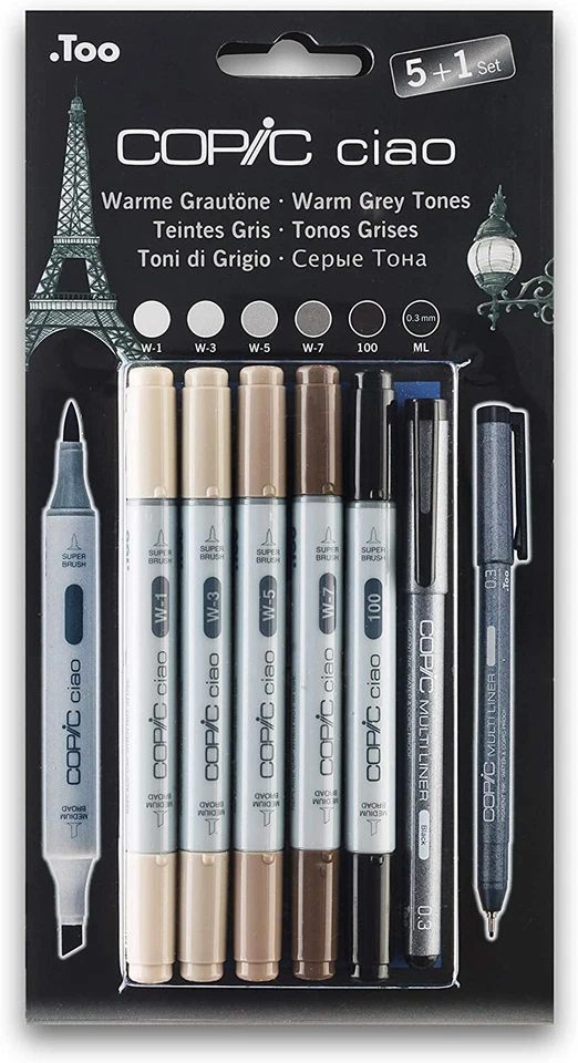 COPIC Hobbymarker ciao 5+1 Set warme Grautöne Layout Skizzieren Illustrieren neu - Bild 1 von 1