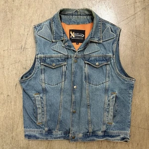 Xelement Biker Denim Vest Mens XL Motorcycle Mesh Lined Jeans Moto Padded Y2K - Picture 1 of 8