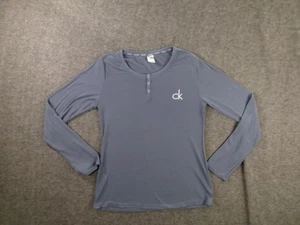 Calvin Klein Nachtwäsche Shirt Damen Small Blau Langarm Henley CK Logo Oberteil - Bild 1 von 10