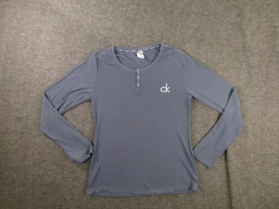 Camisa para dormir Calvin Klein para mujer pequeña azul manga larga Henley CK Logo Top Foto 1 de 4