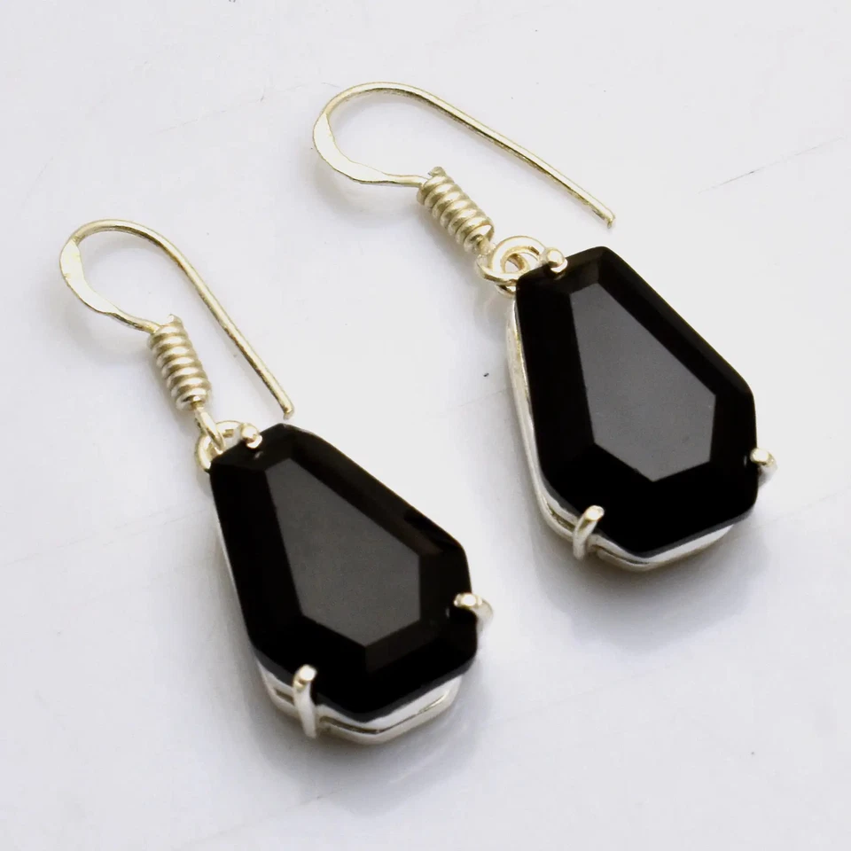 Pendientes colgantes hechos a mano con piedras preciosas de ónix negro joyería regalo 1,4" AE-98417 Foto 1 de 1