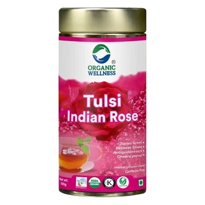 Organic Wellness Tulsi Indian Rose Tea Tin Pack 100 gm For Stress Reliever FS - Picture 1 of 4