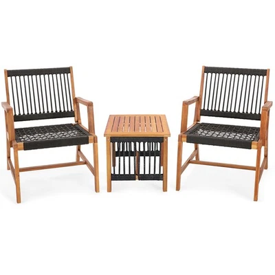 3pcs Patio Acacia Wood Outdoor Furniture  Bistro Set All-Weather Rope Woven - Image 1 of 4