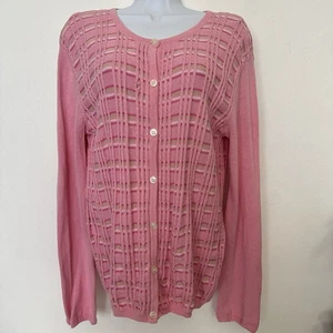 Lilly Pulitzer Lexi Strickjacke rosa kariert gestreift Pullover Knopf Gr. L SIEHE FOTOS - Bild 1 von 13