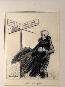 Rare Signed Original Published Illustration Art Drawing Death Speed Driving '36 - Picture 1 of 9