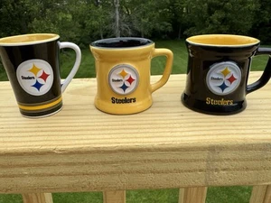 3 Pittsburgh Steelers Mini Mugs Black Gold Shot Glasses NFL BM SW - Picture 1 of 4