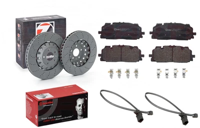PARA AUDI RS4 RS5 DISCOS DE FRENO DELANTEROS ZIMMERMANN PERFORADOS PASTILLAS BREMBO SENSOR DE DESGASTE Foto 1 de 4