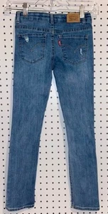 Levi's 711 Girls Distressed Medium wash Red Tab Skinny Jeans Size 7 Reg - Picture 1 of 8