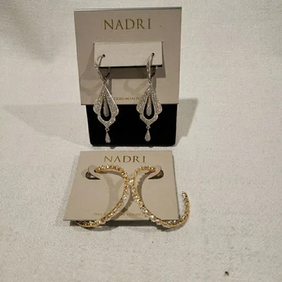 Nadri Gold Tone Cubic Zirconia Set of 2 Stud Earrings New  - Image 1 of 4