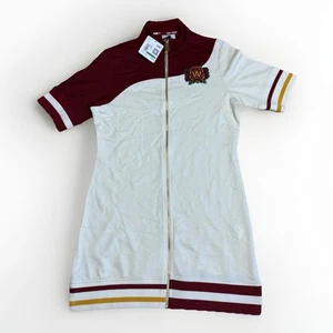 Puma Wal The Yard Teens Kleid neu mit Etikett Größe Large durchgehender Reißverschluss Kurzarm weinrot cremefarben - Bild 1 von 13