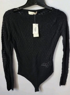 Nwt Abercrombie & Fitch Womens Black Long Sleeve Sweater Knit Bodysuit Shear XS - Image 1 of 4