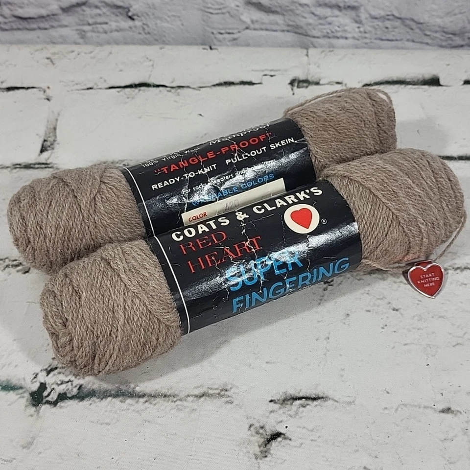 De Colección Corazón Rojo Súper Dedos Hilo Lana Virgen 420 Bronceado Calcetín EE. UU. Lote De 2 Foto 1 de 4