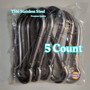 5 Count 6" T316 Stainless Steel Carabiner snap clip belt climbing hiking clasp. - Picture 1 of 8